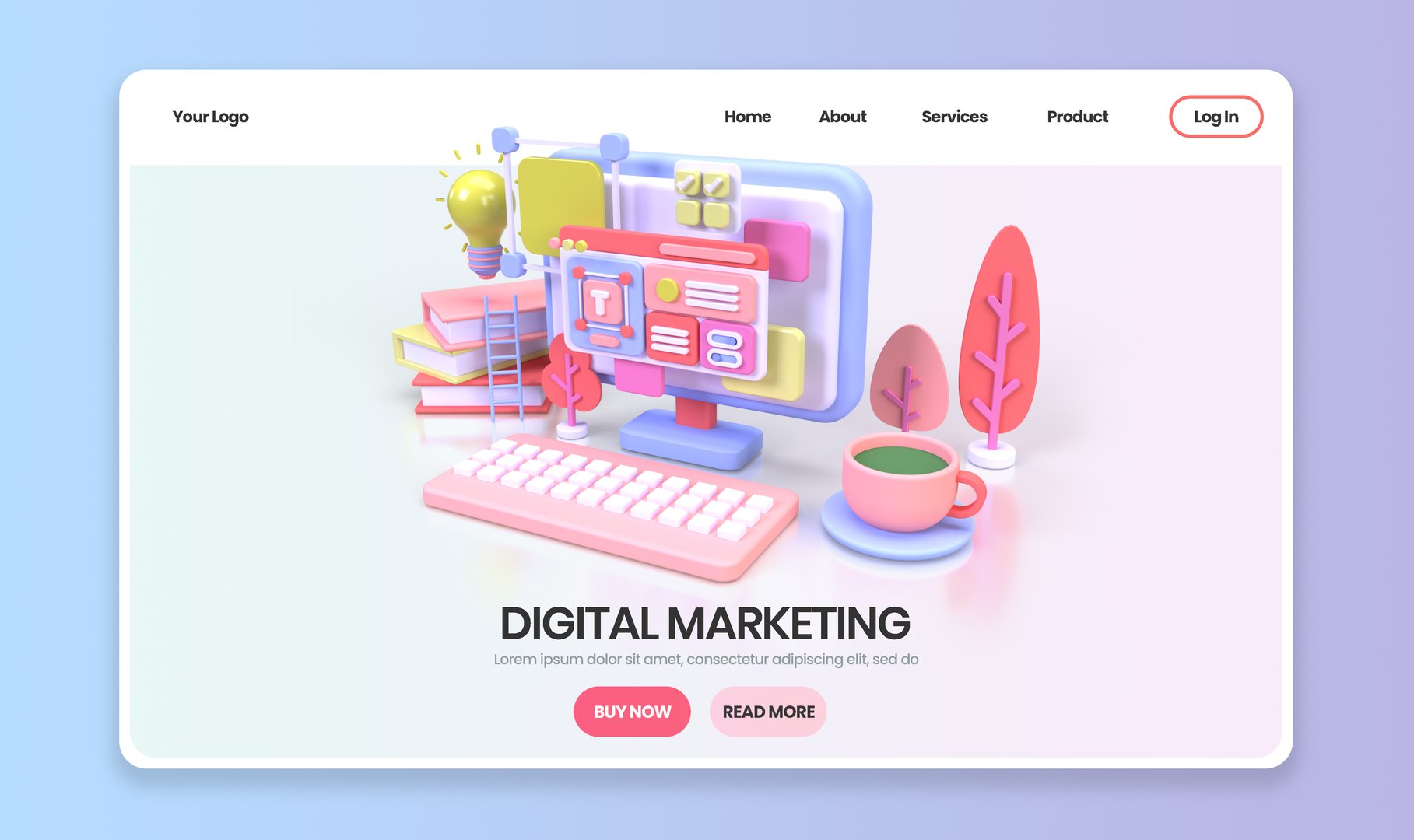 Web development for UI UX design concept illustration Landing page template business idea background 3D render