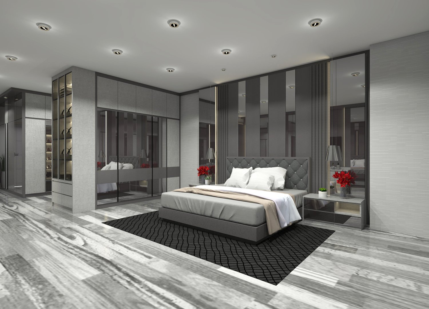 Luxurious industrial style 3D master bedroom interior design