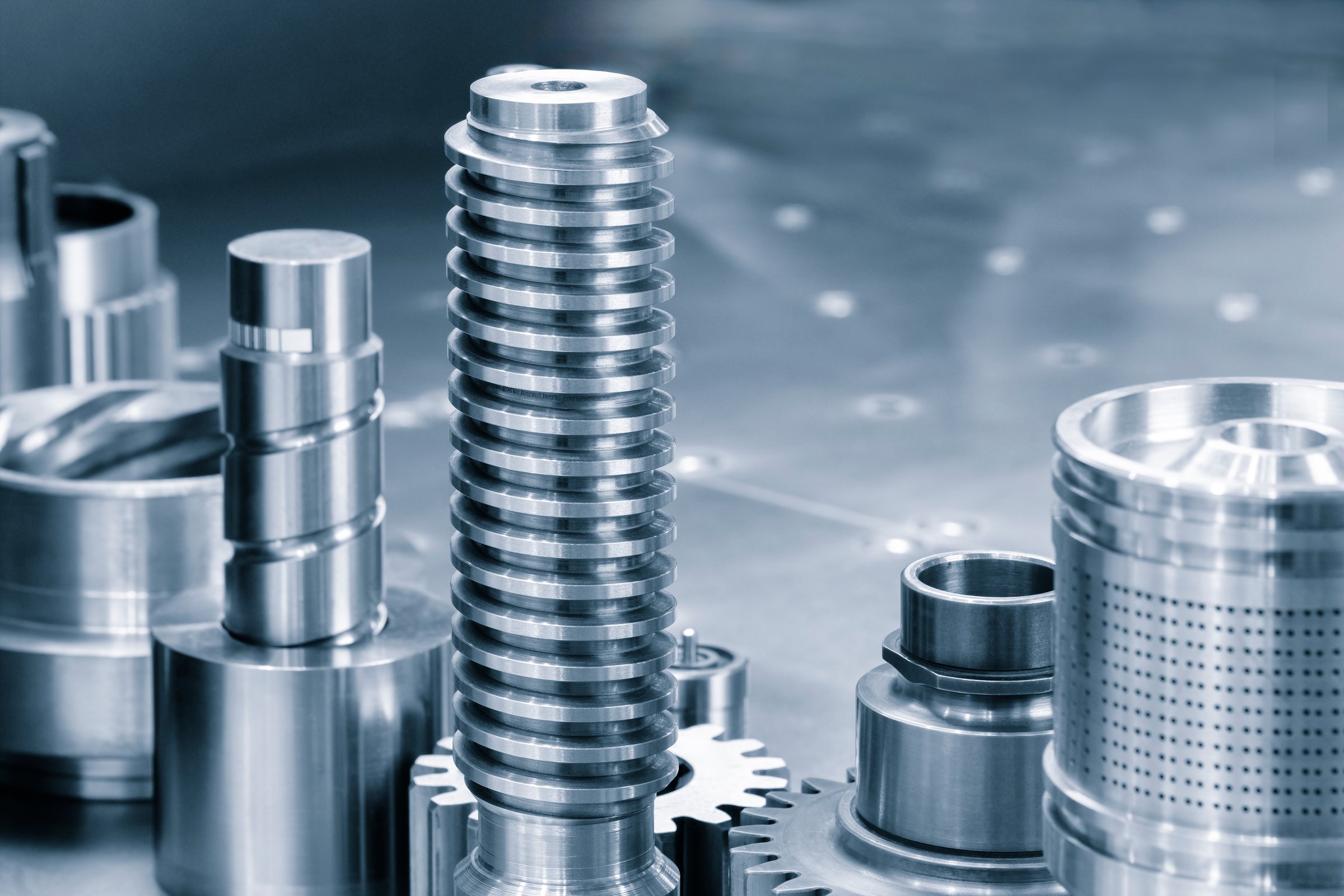 Many types of metal details industrial design background, engineering technology concept