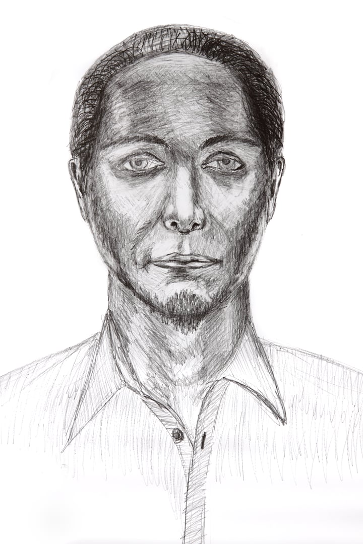 My hand drawing lesson 7 man plaster head isolated on the white background