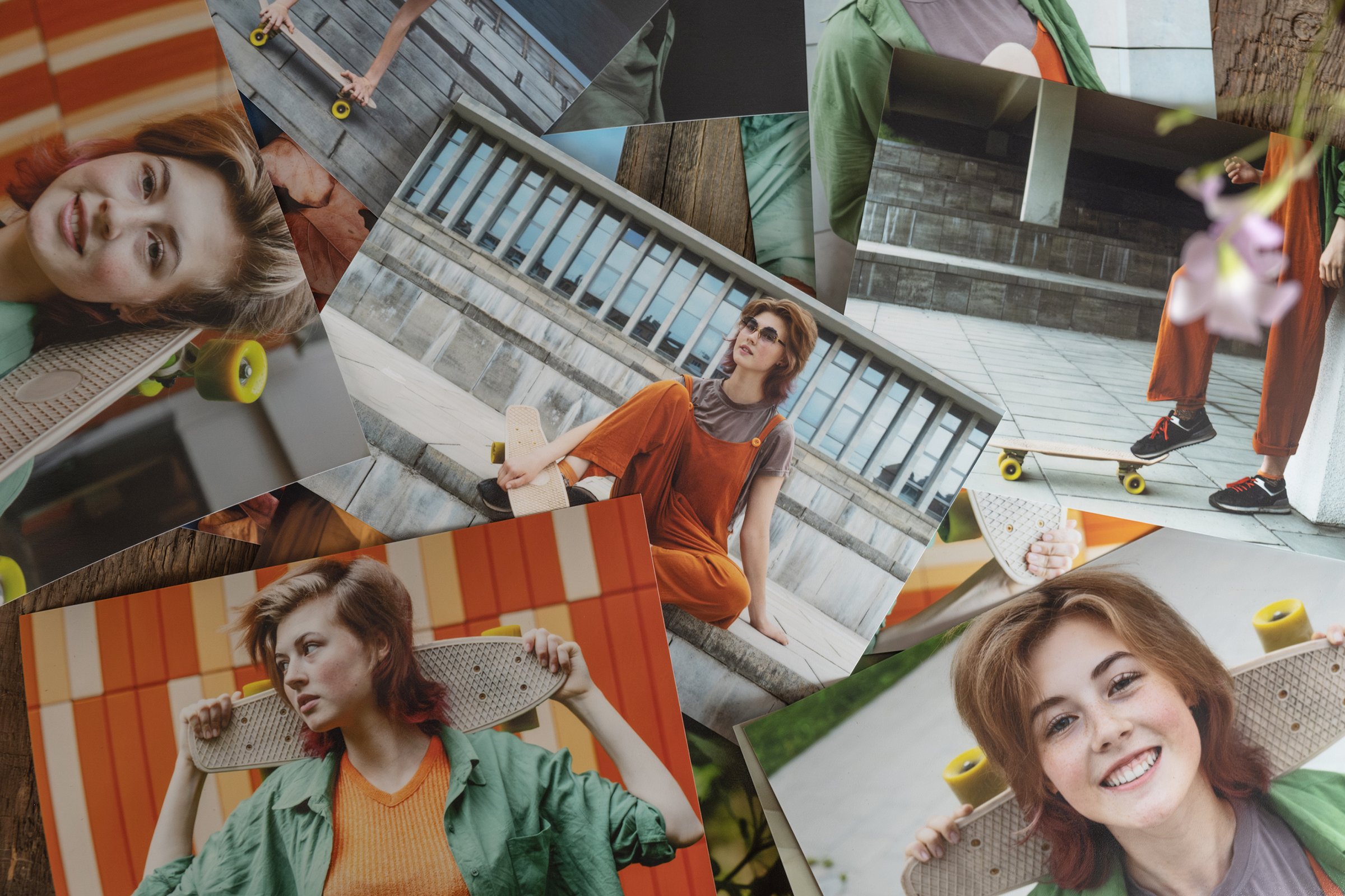 Printed photos background. Photo printing concept.