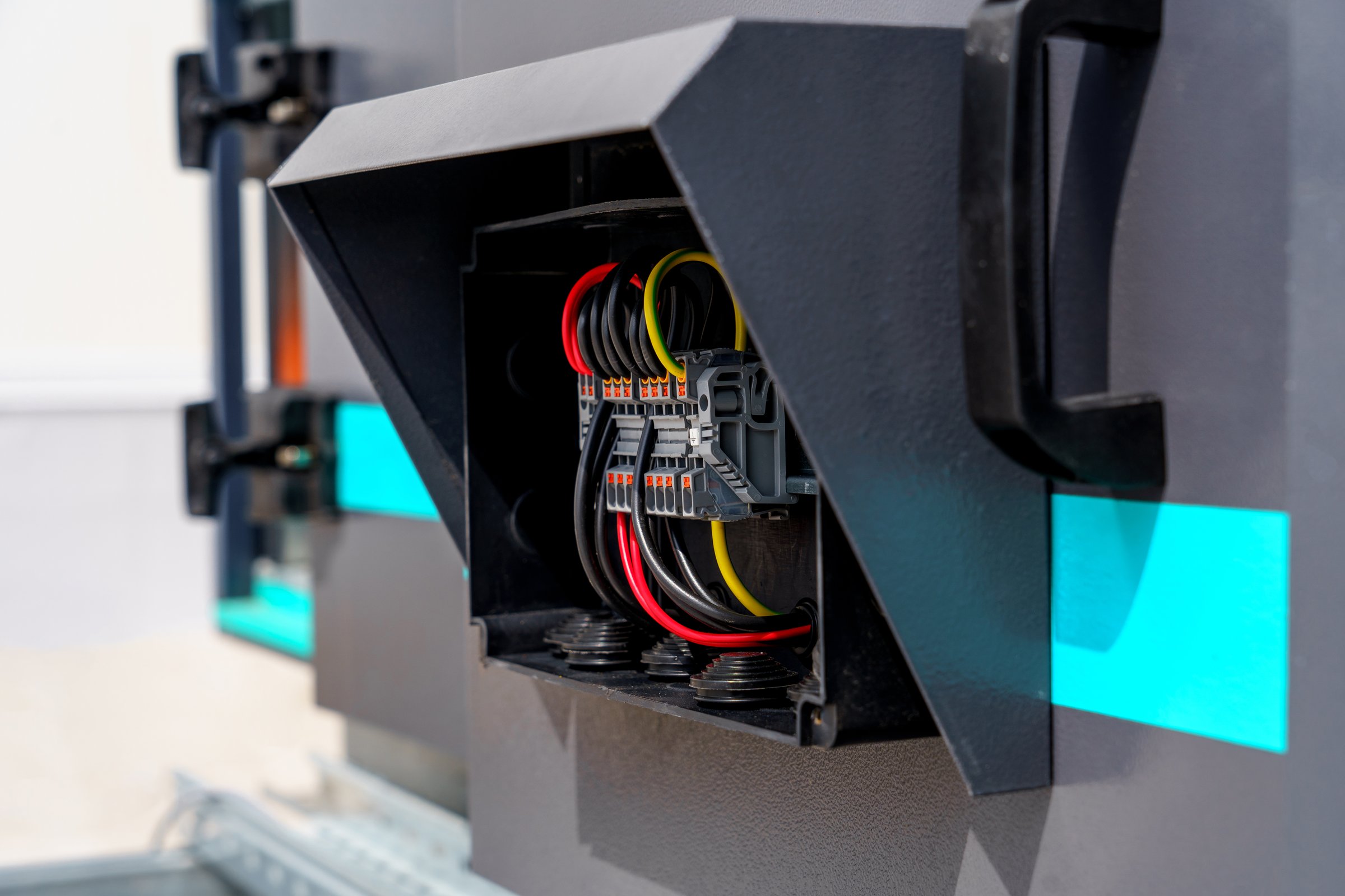 Industrial air conditioning system with open compartments, showcasing inner components, installed on the rooftop for cooling large commercial buildings