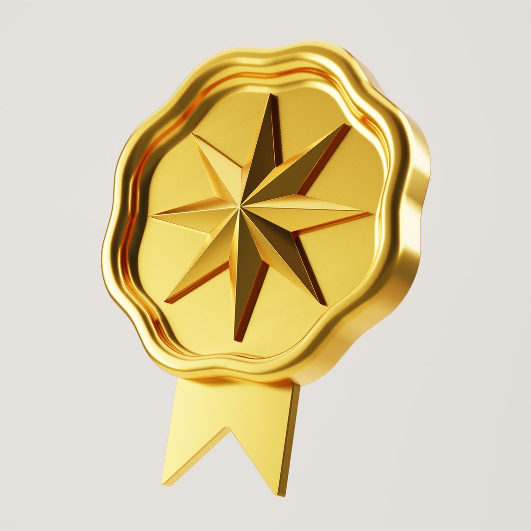 Golden 3D Eight Point Star Coin Medal