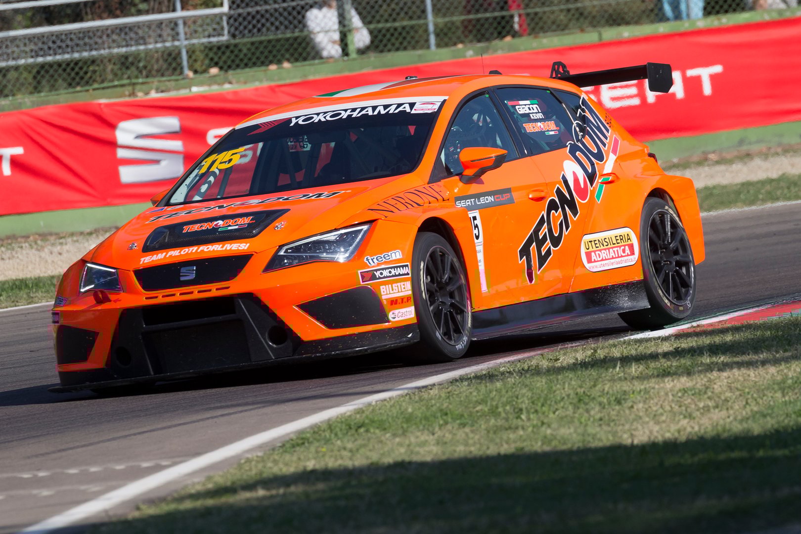 Imola, Italy - September 25, 2016: A Seat Leon Cup Racer of Gruppo Piloti Forlivesi, driven by Giacon Kevin,  the Seat Leon Cup in Autodromo Enzo & Dino Ferrari , in Imola, Italy.
