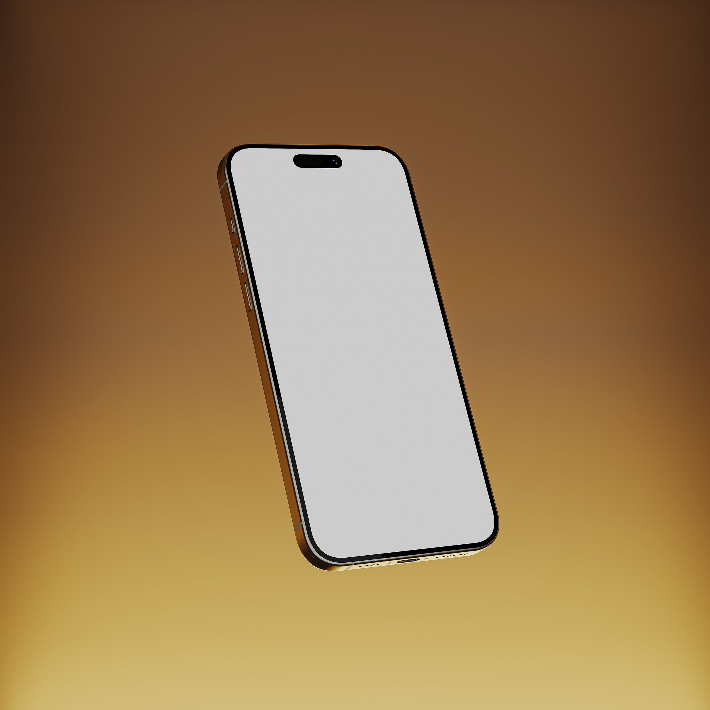 Smartphone floating against a warm gradient background, iphone white screen mockup, 3d render