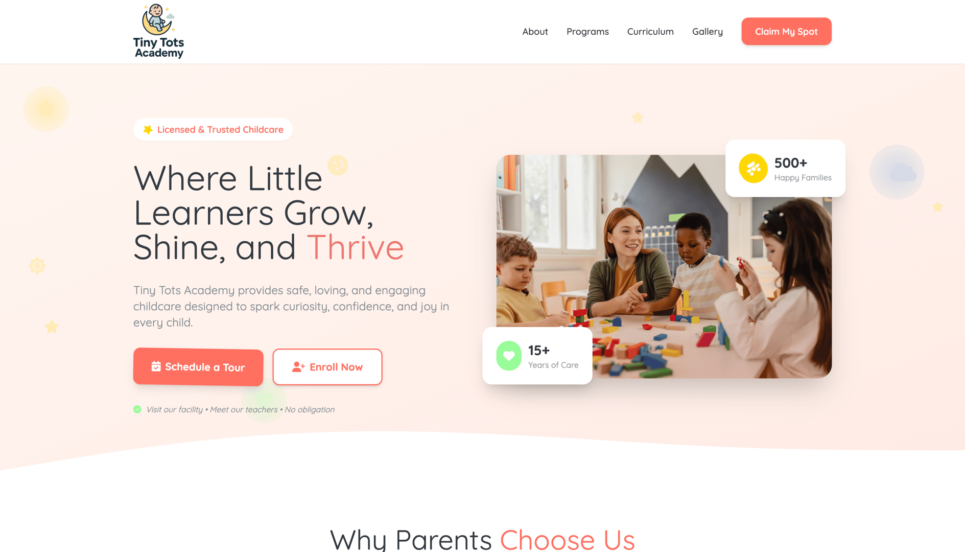 Childcare website portfolio showcase