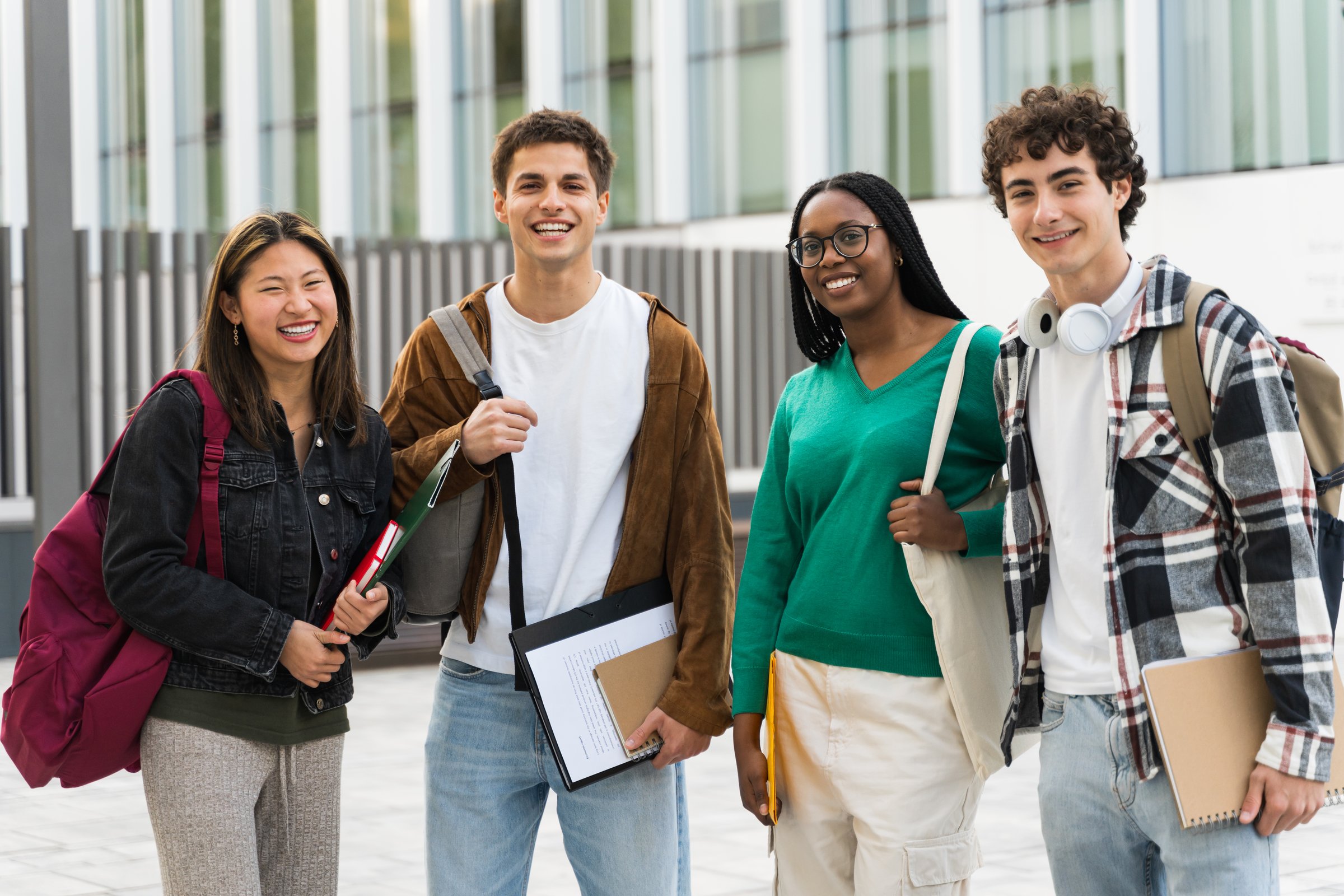 Group of international exchange University Students smiling looking at camera