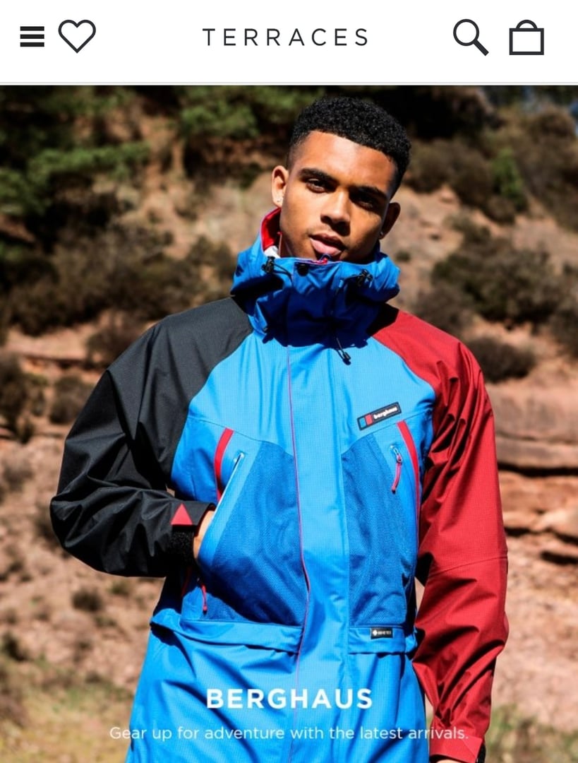 Male fashion model wearing Moncler coat for Terraces website luxury campaign