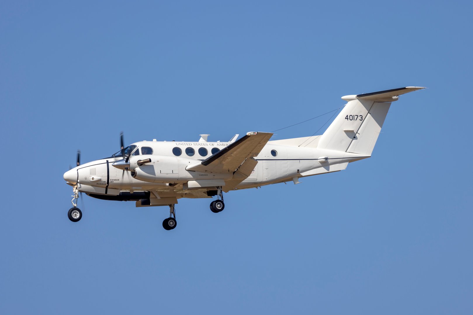 Luqa, Malta - June 18, 2025: United States Army Beechcraft C-12U-3 Huron (Reg: 84-00173) on finals runway 31.