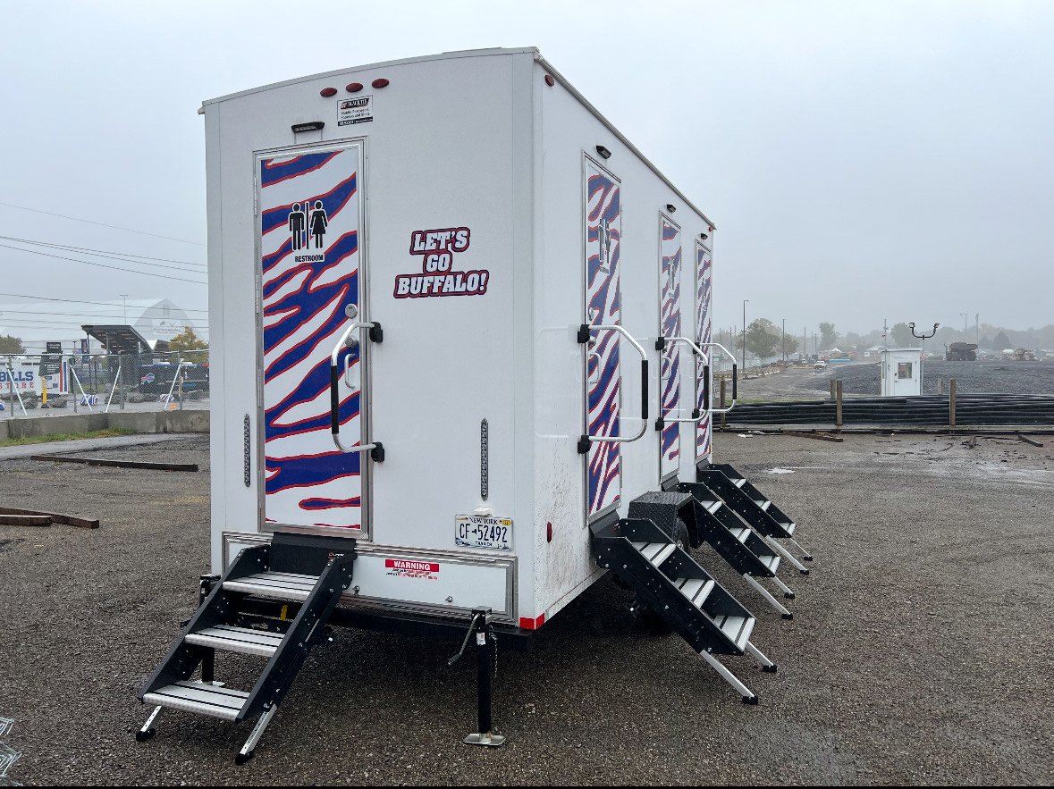 Luxury restroom trailer at special event