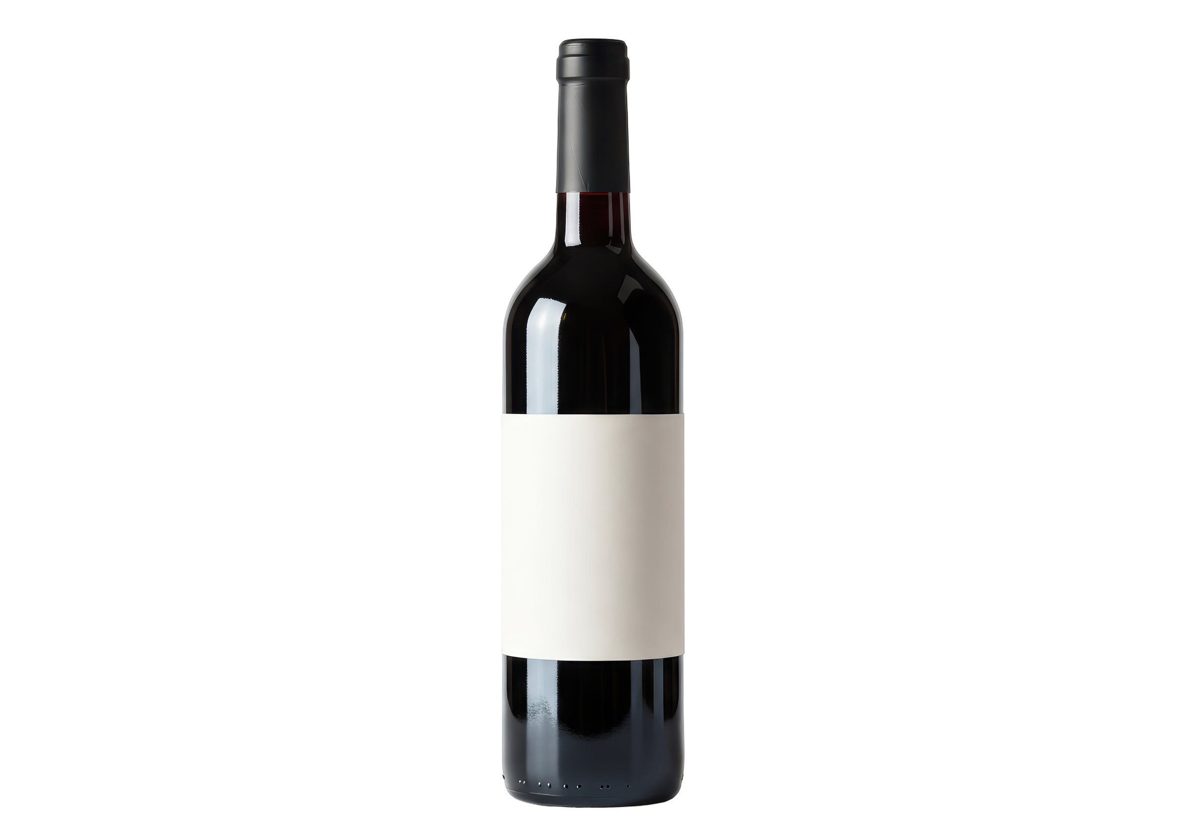 Isolated Dark Red Wine Bottle with Blank White Label