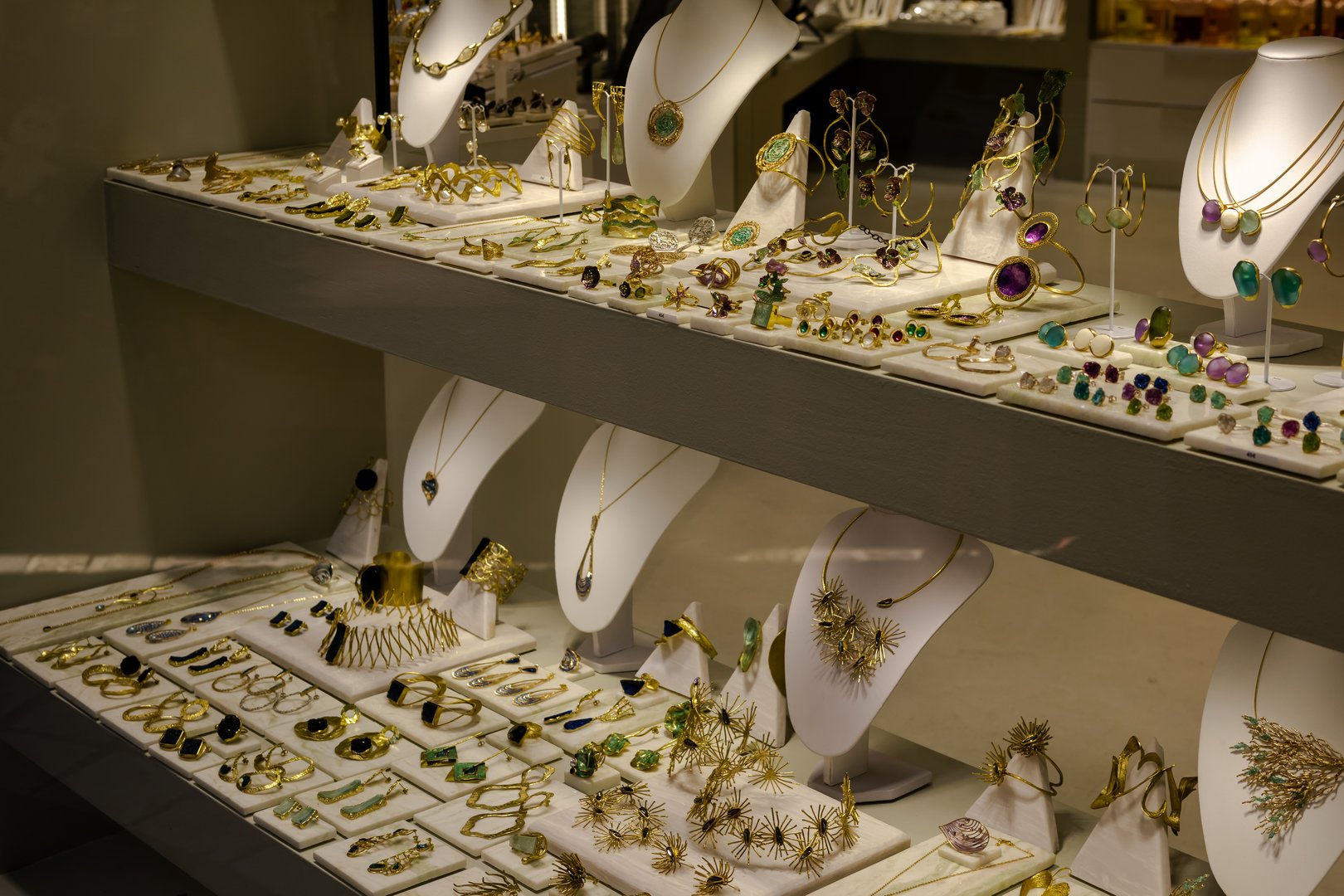 Exquisite Handcrafted Gold and Gemstone Jewelry Display