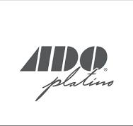 Logo with stylized text "ADO platino" in gray on a white background.