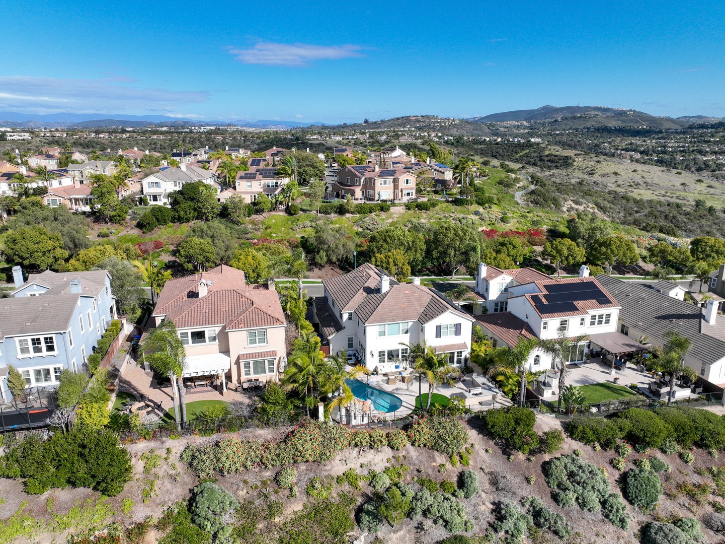 Aerial view of large-scale villa in wealthy residential town