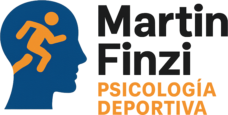 Silhouette of a head with a running figure inside, next to text: Martin Finzi, Psicología Deportiva.