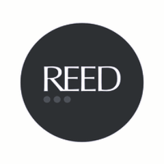 Logo featuring the word REED in white capital letters on a black circle with three dots below the text.