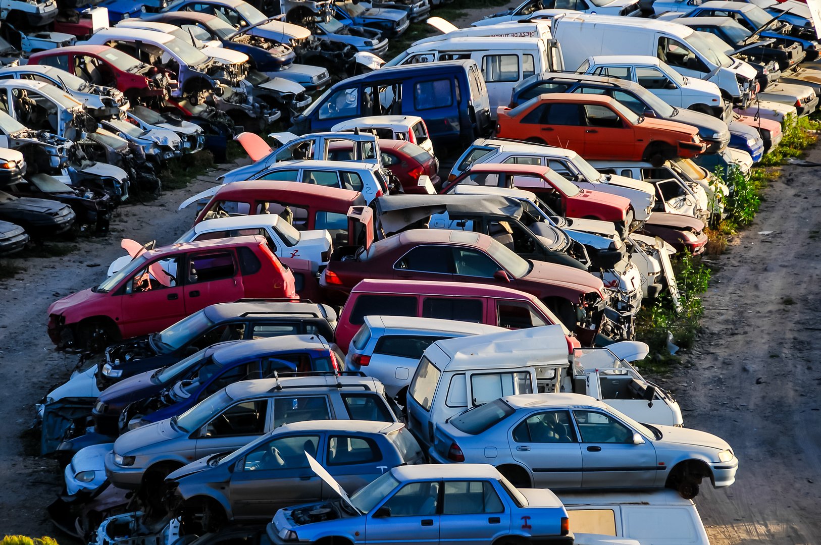 Scrap Yard With Pile Of Crushed Cars in tenerife canary islands spain