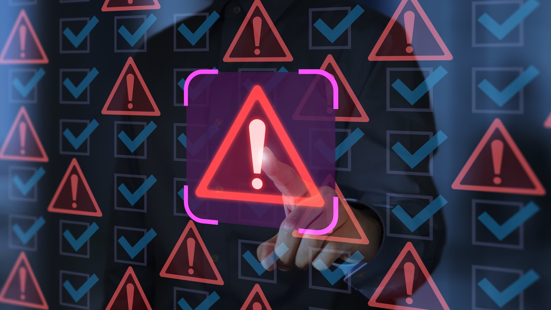 Many red triangle warning icons.