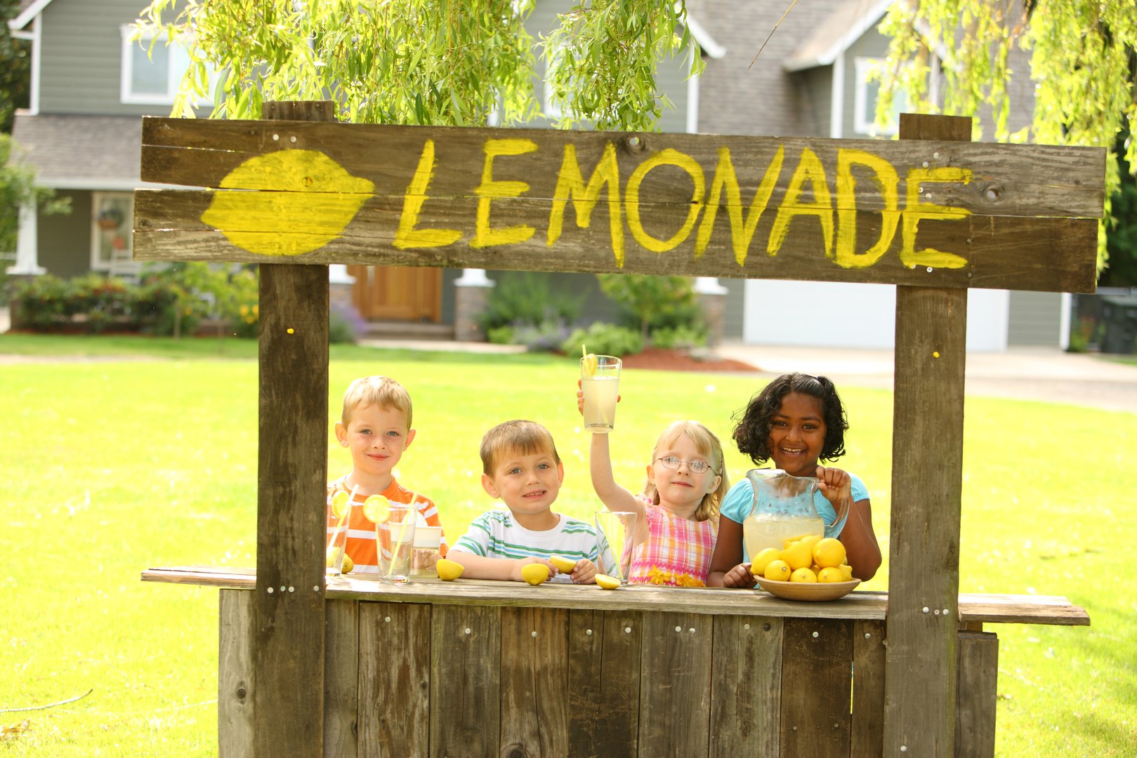 Children running their own lemonade stand