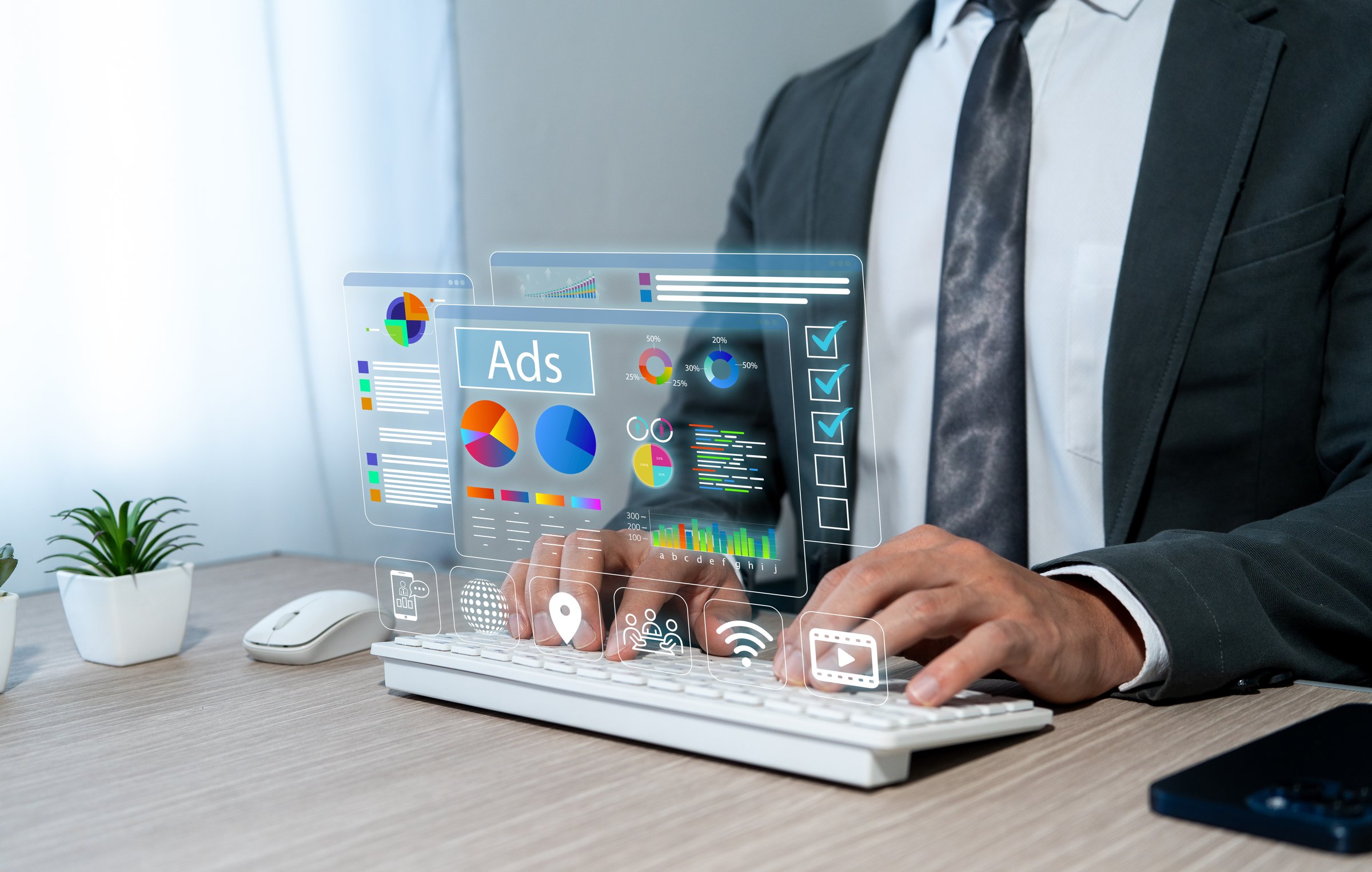 Marketing strategy concepts and advertising trend analysis for business growth with digital performance analysis