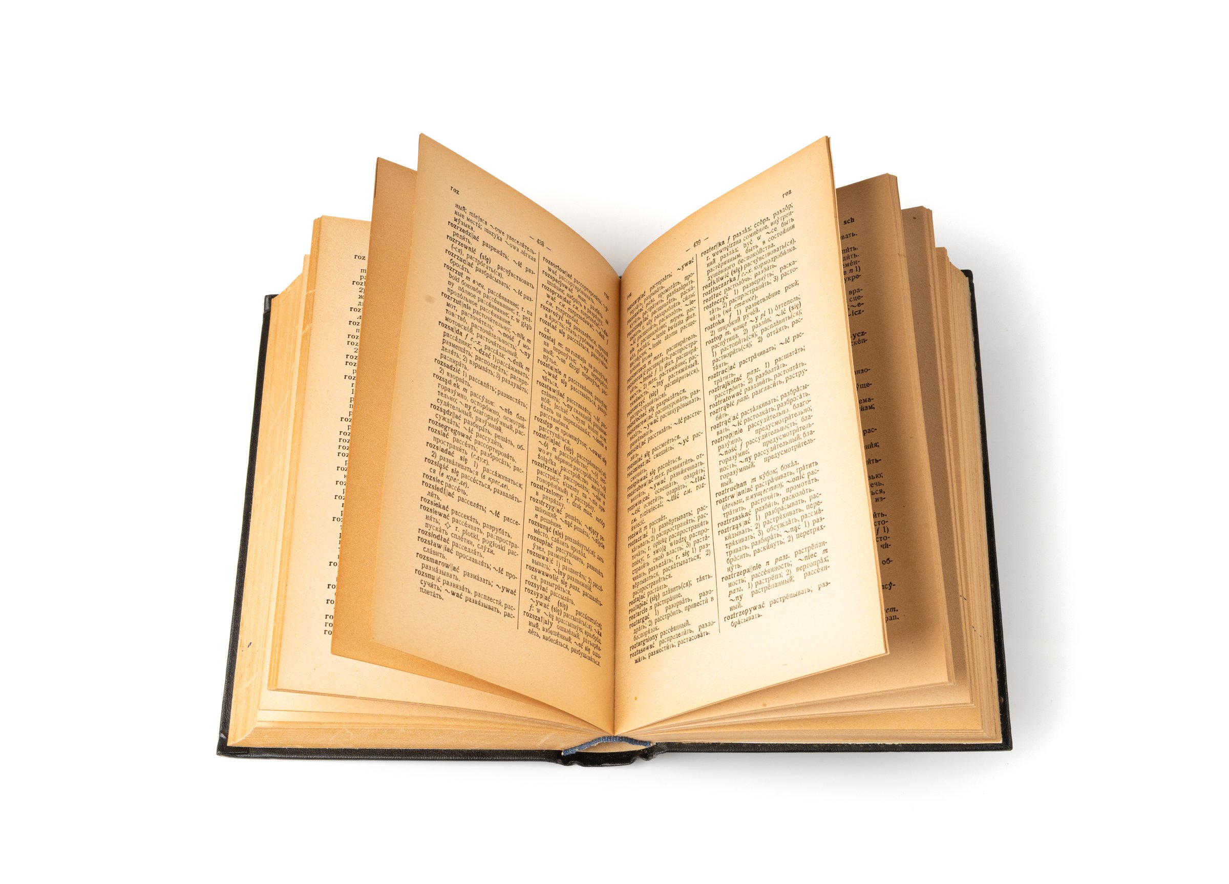 Open old book pages texture. Vintage notebook background, antique reference book closeup. Archive folio, shabby dictionary or encyclopedia with copy space for text