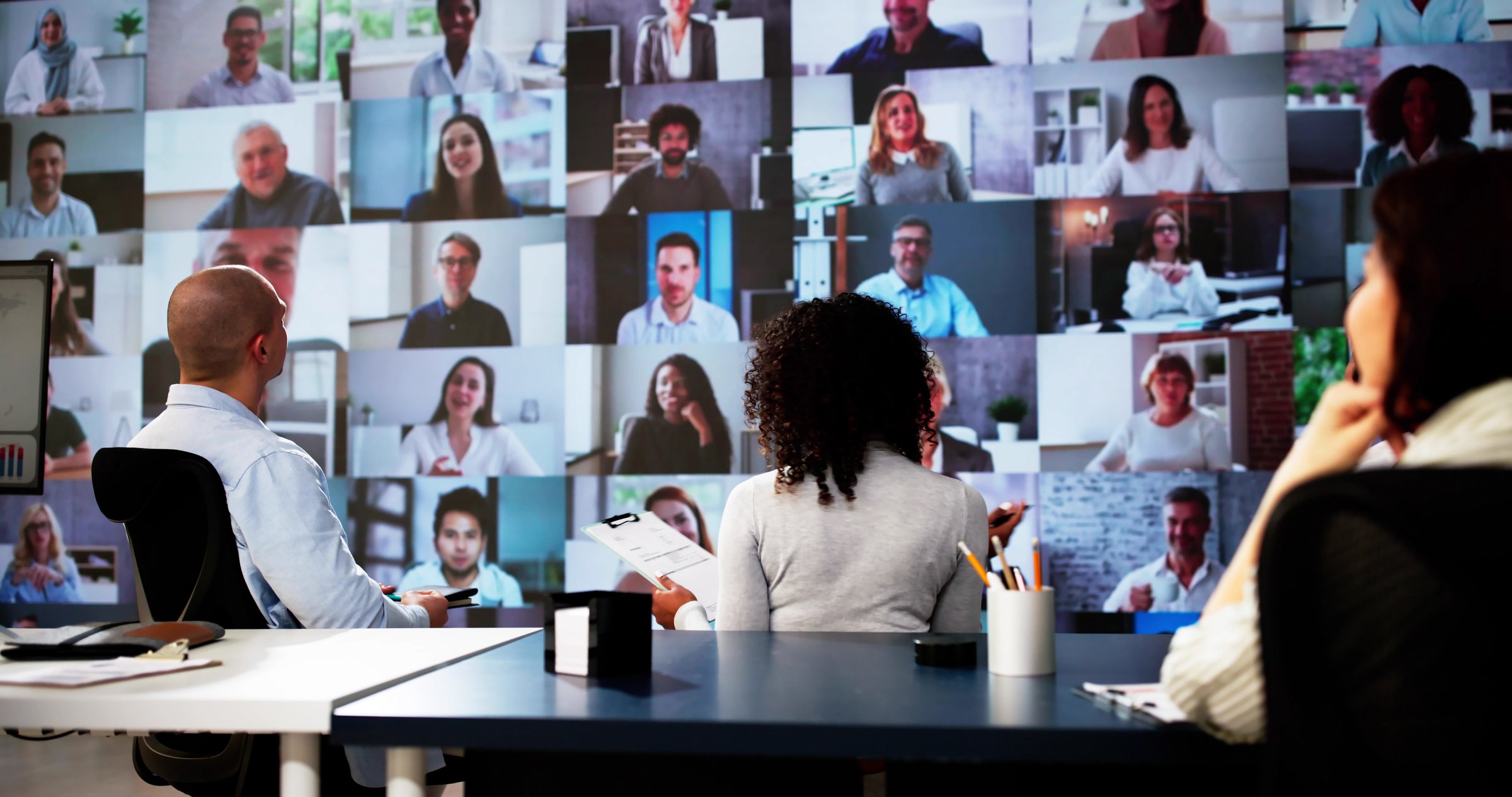 Online Video Conference Call In Boardroom Meeting