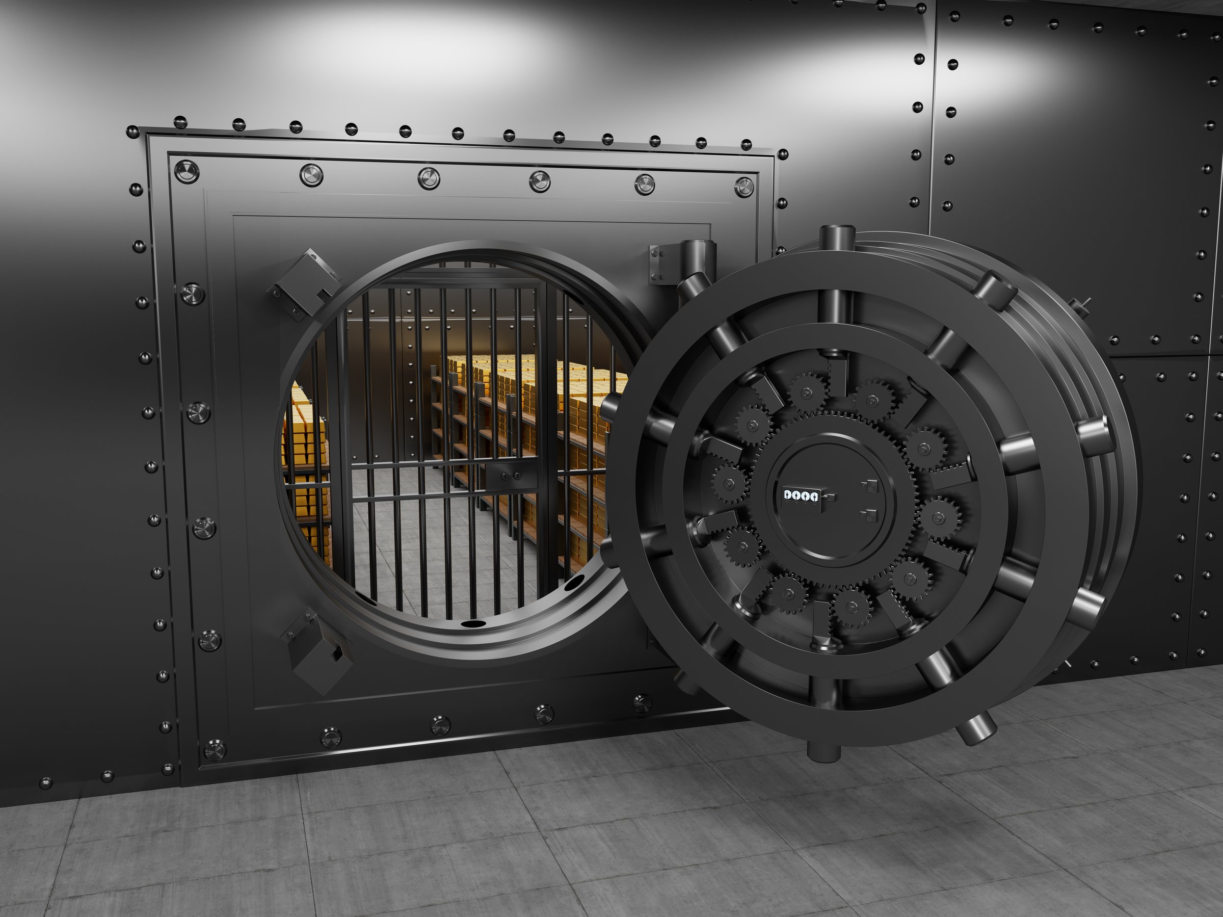 L'entrée d'une chambre forte d'une banque.