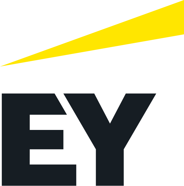 EY logo featuring bold letters and a yellow diagonal stripe above.