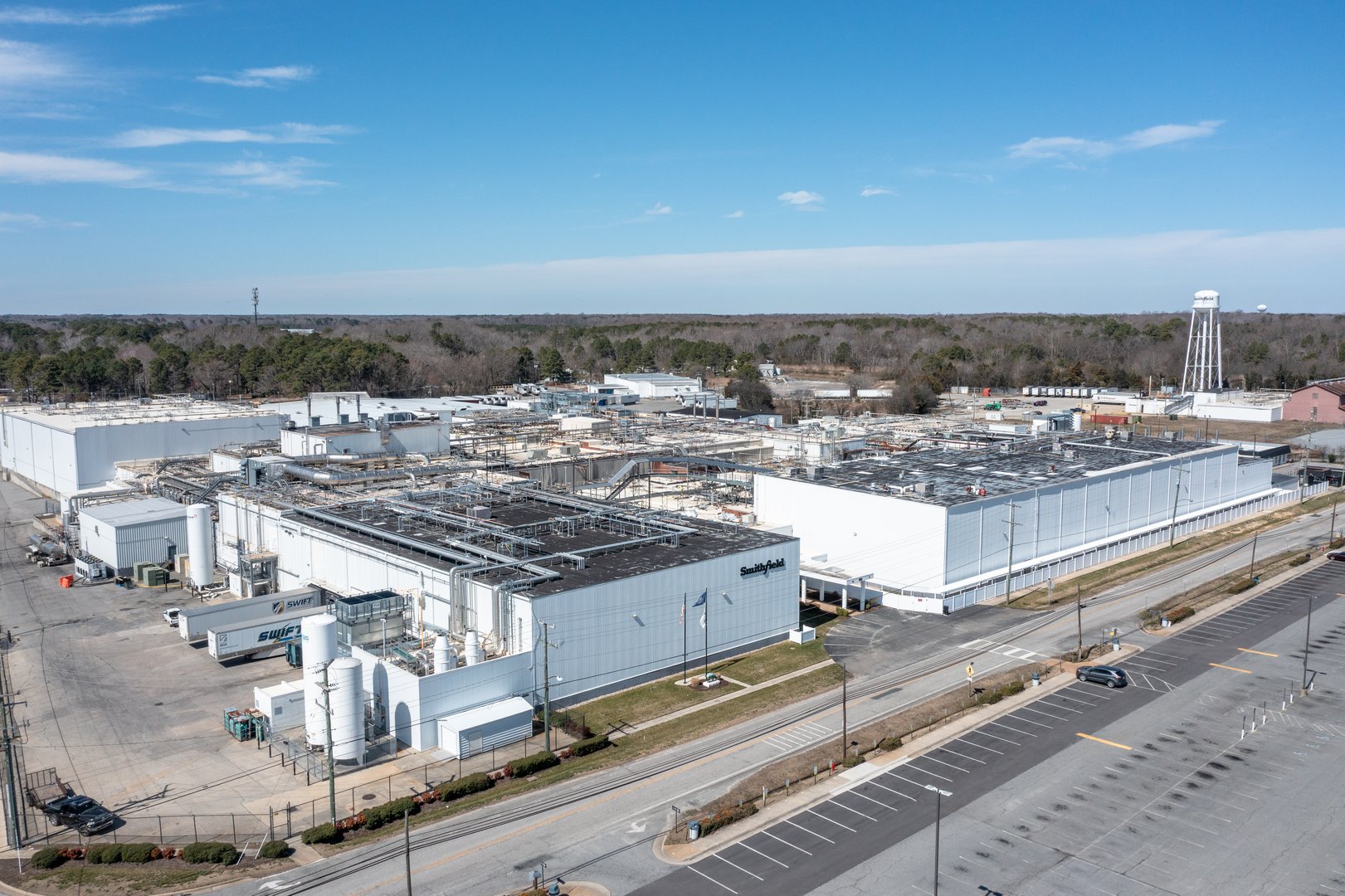Smithfield Virginia - March 9 2025: Aerial View of the Smithfield Packing Company Factory in Smithfield Virginia