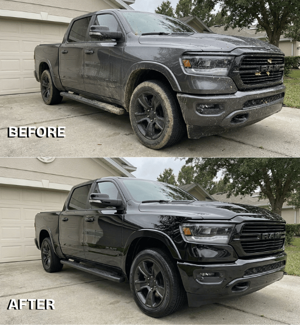 Before and after car detailing transformation