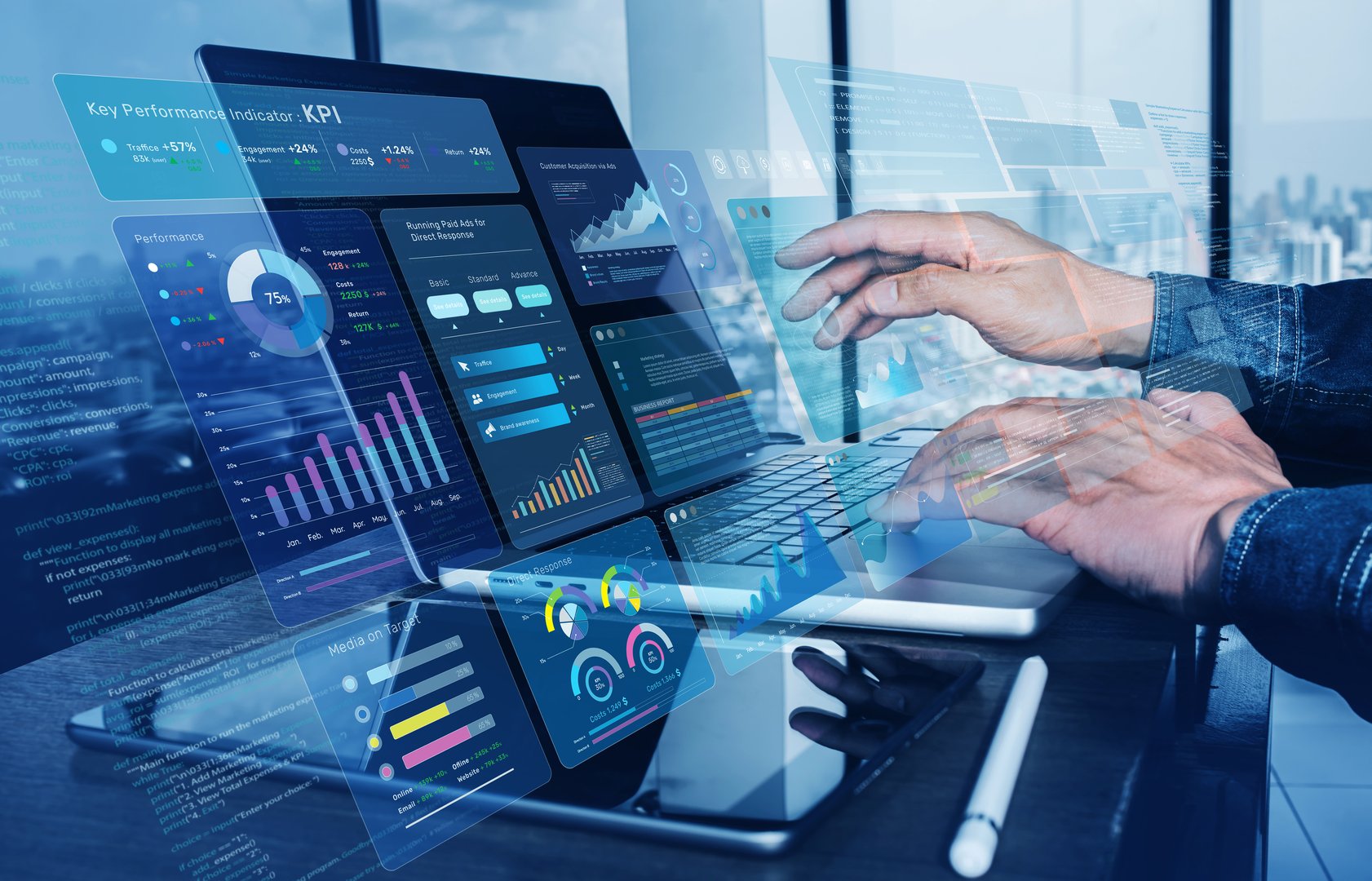 Dashboard innovation technology for business marketing and organization management.strategy and planning.Data analytics support