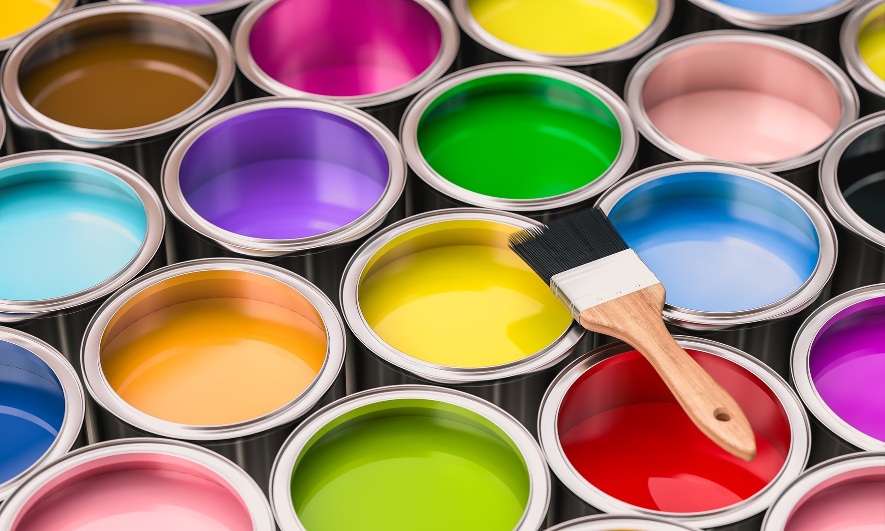 paint cans with brush. background 3d render