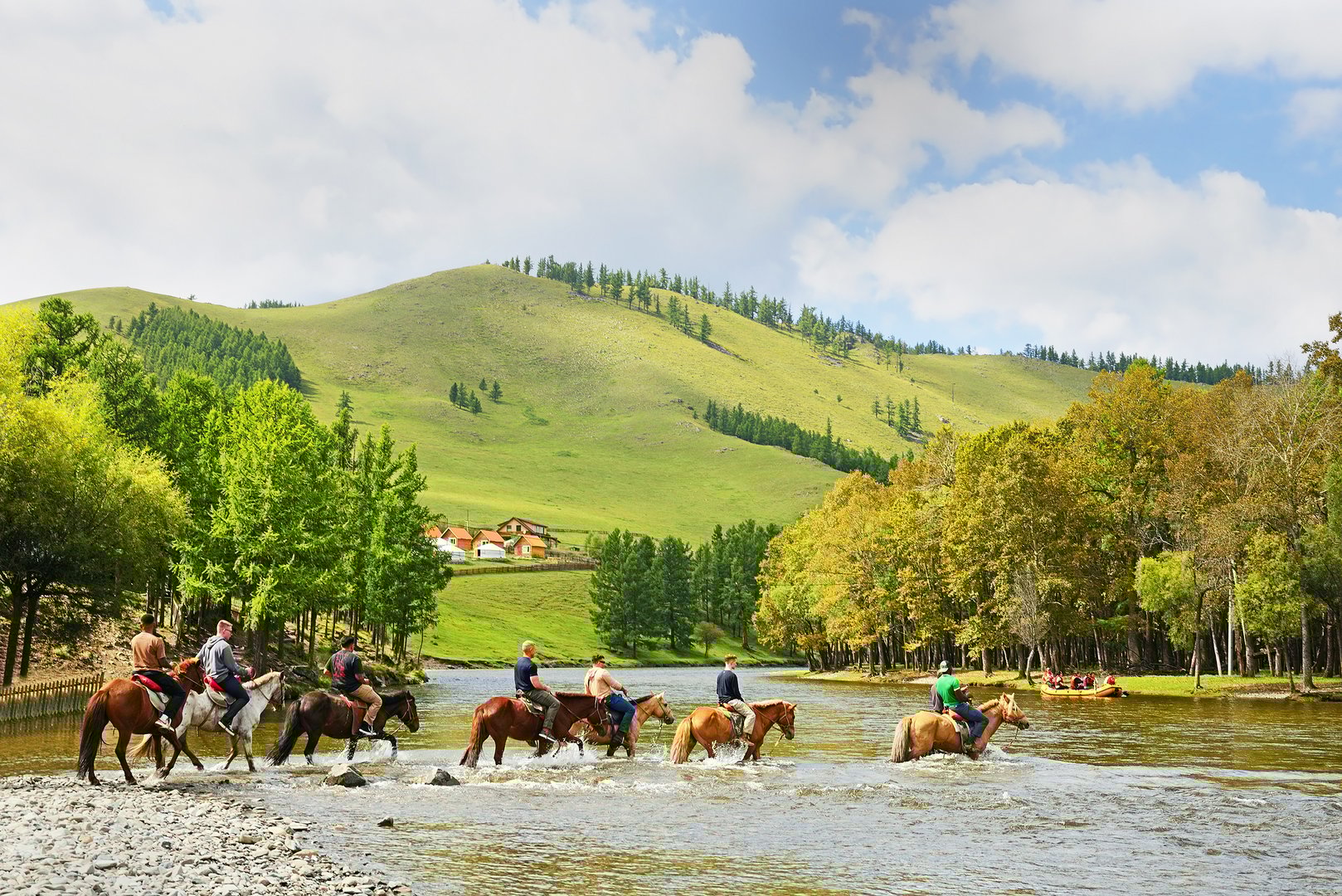 Tourists on horses during a ride in the Gorkhi Terelj National Park in Mongolia