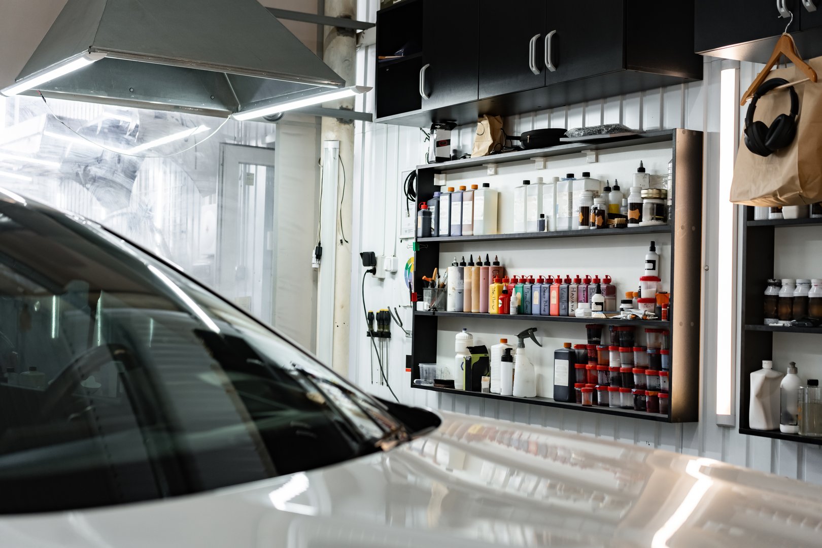 Modern car in a car service close up photo