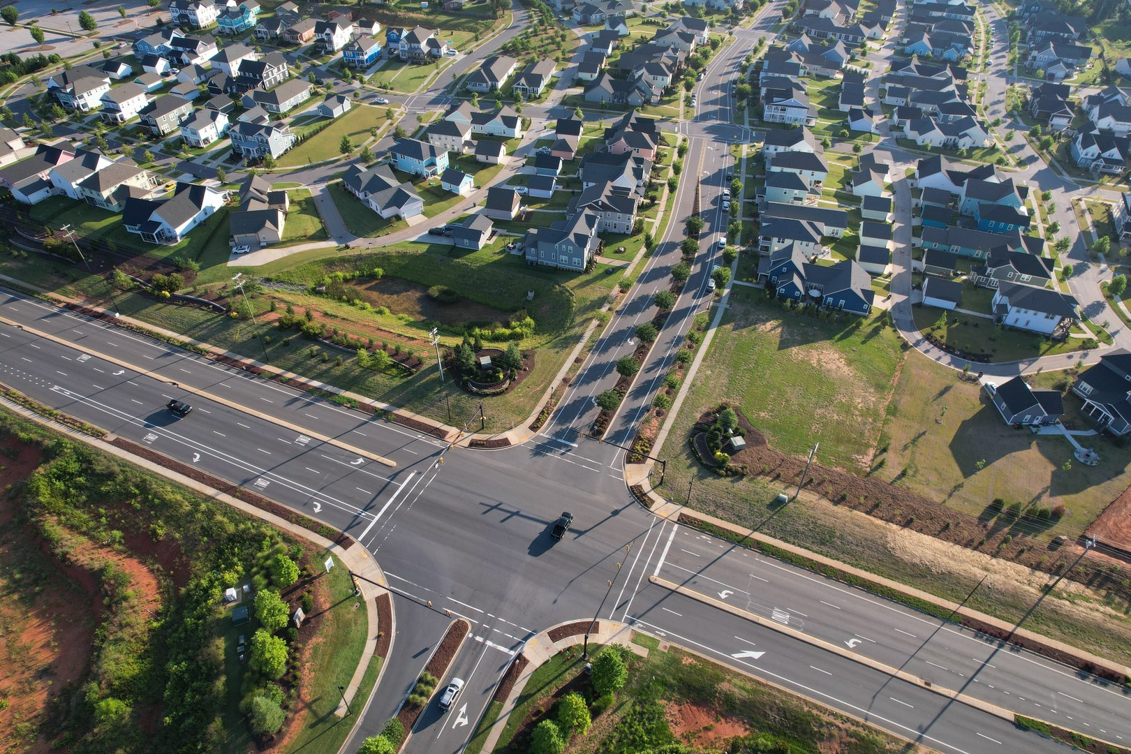 Suburban intersection in Riverwalk development in Rock Hill, SC
