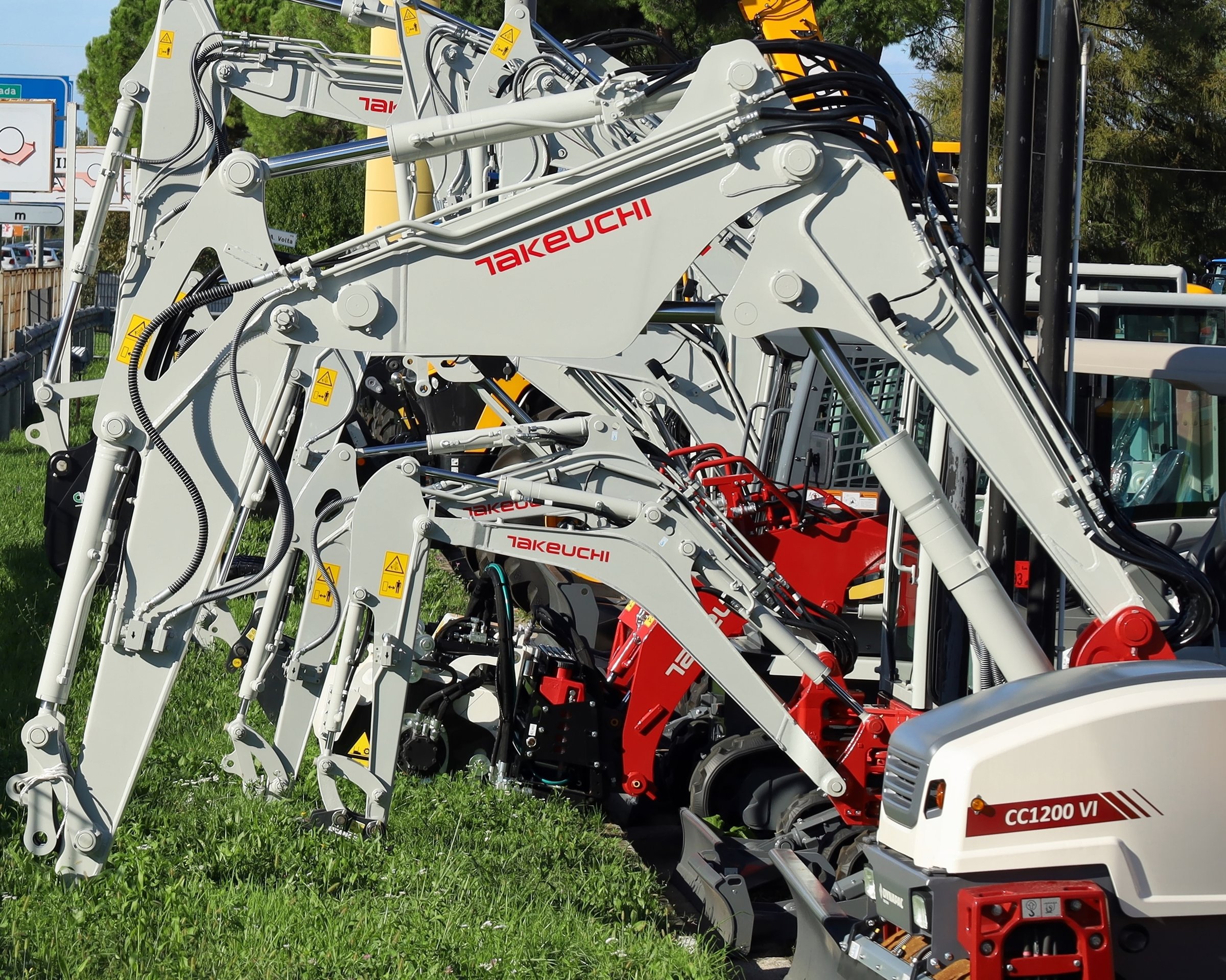 Pradamano, Italy. November 4, 2023. Takeuchi excavator  in a row outside the official dealership.