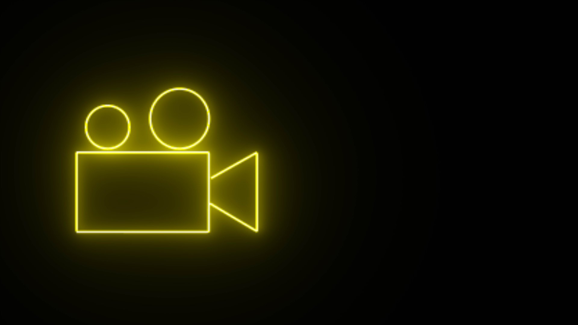 Yellow neon light video camera icon. Isolated video camera icon . video camera symbol, movie sign on black background. Neon glowing camera sign. glowing Video camera sign icon.