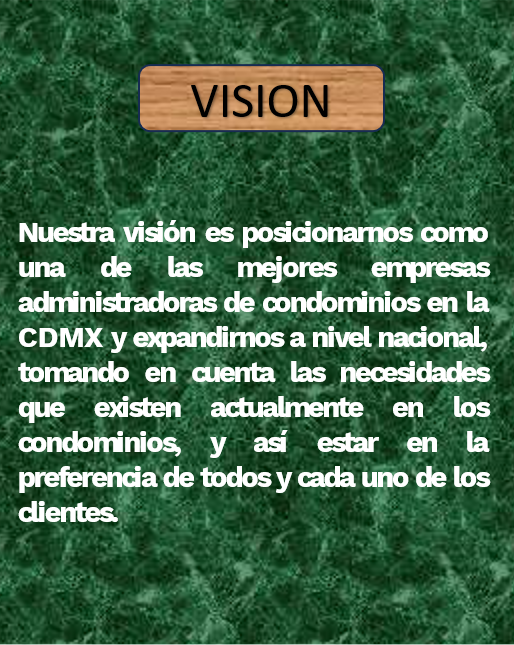 Text on a marbled green background outlining a companys vision statement for being a top condominium management firm.