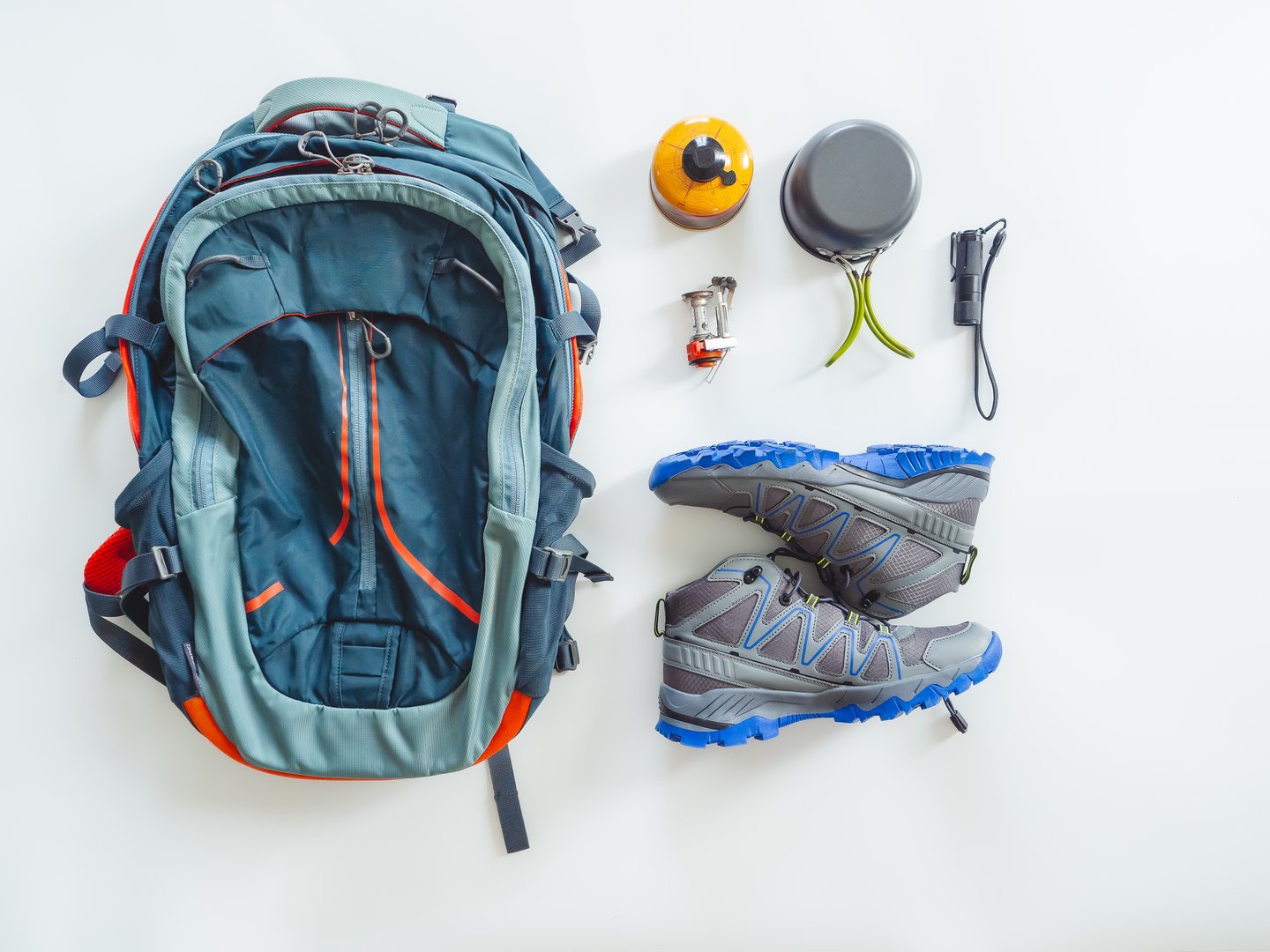 Hiking gear and camping equipment backpack