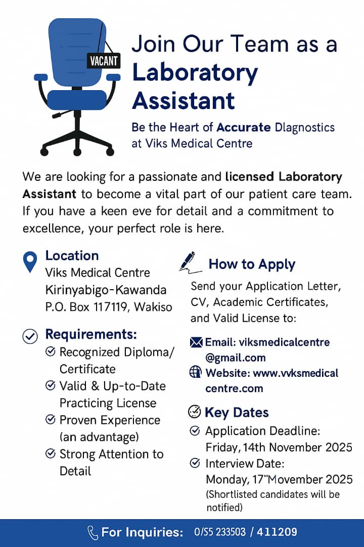 Laboratory Assistant Position at Viks Medical Centre