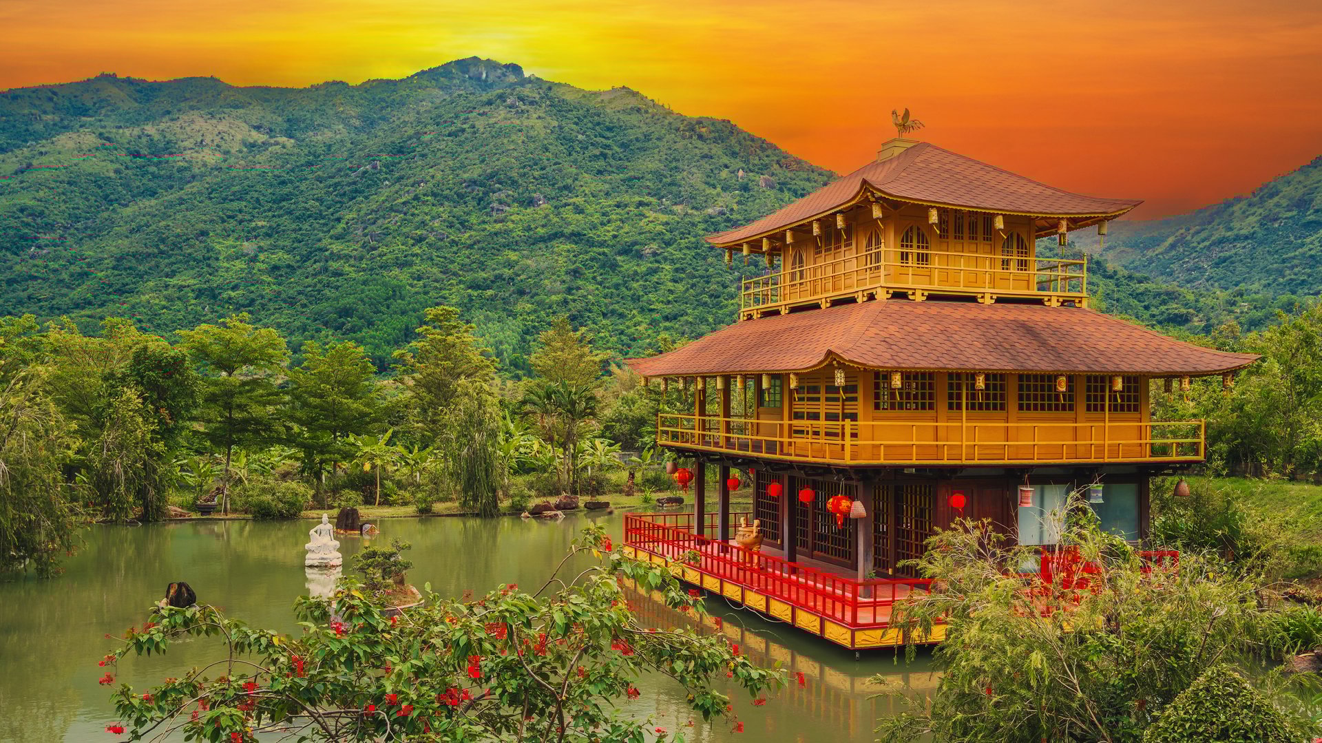 Ngoc Son Pagoda Buddhist temple standing on the water in Nha Trang, Vietnam