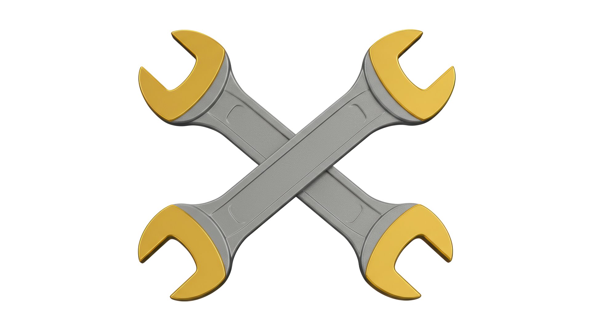 Isolated Two Crossed Wrenches with Gold Accents