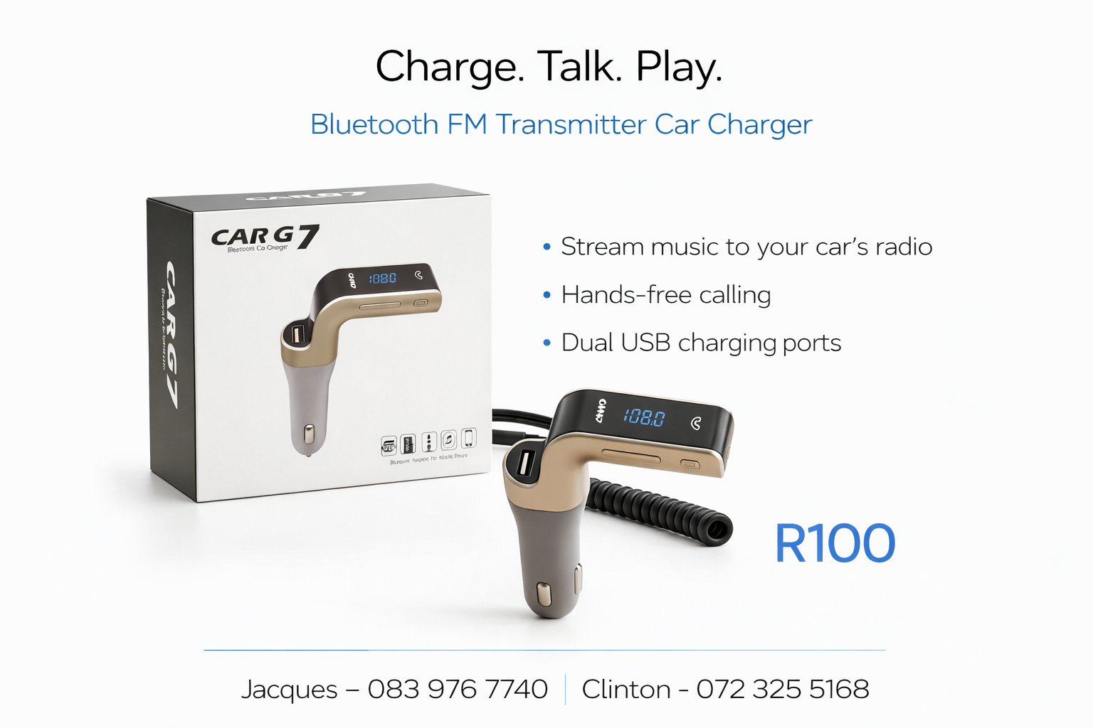 Car Charger with Bluetooth FM Receiver - R100