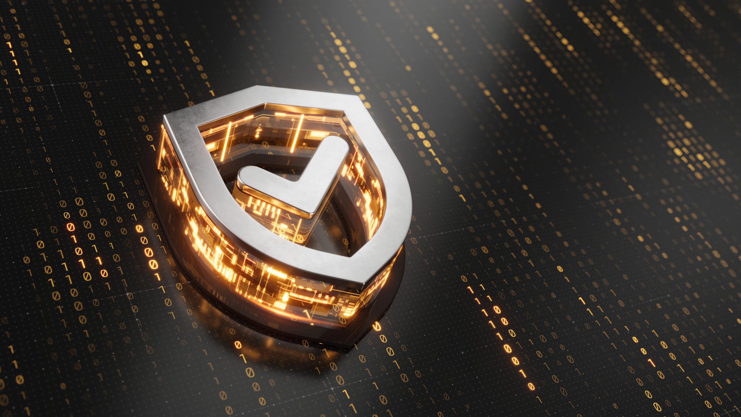 Digital Shield with checkmark - Cyber security and information protect concept. 3d illustration