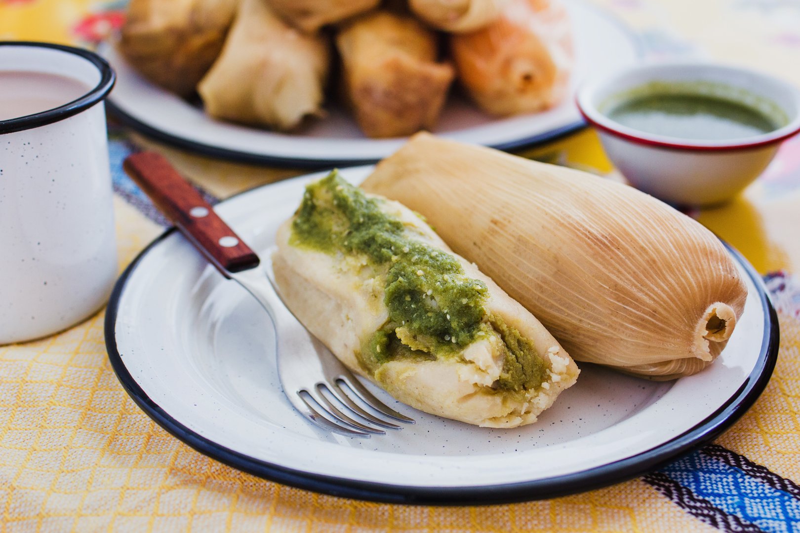 Mexican Tamales green sauce traditional food in Mexico