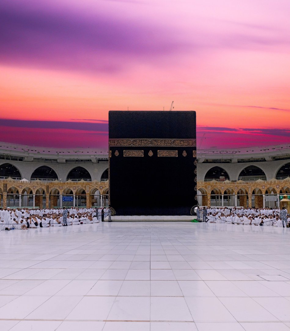 The place where Muslims visit for pilgrimage and umrah. Kaaba, Mecca. Muslims performing circumambulation in the Kaaba