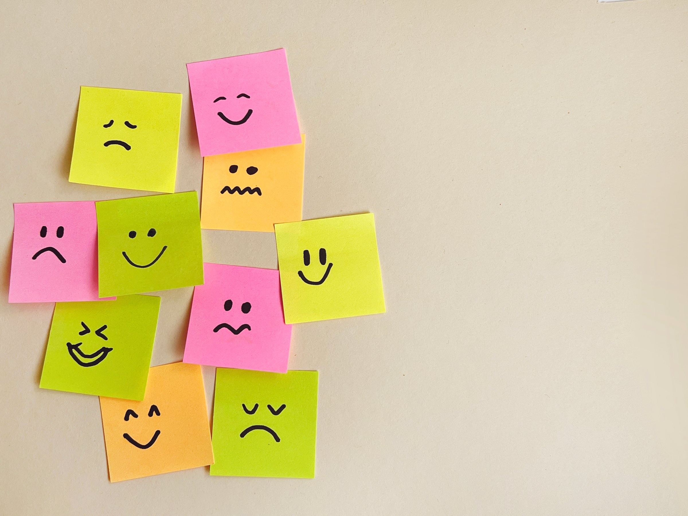 Happy and Sad emotions . Empathy Concept . Survey  .  Human faces from sad to smile