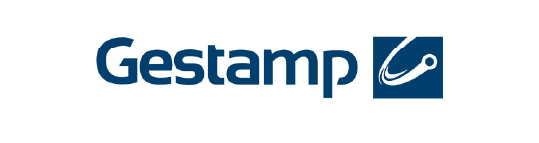 Logo of Gestamp, featuring the word 'Gestamp' and a stylized design resembling a mechanical or industrial element.