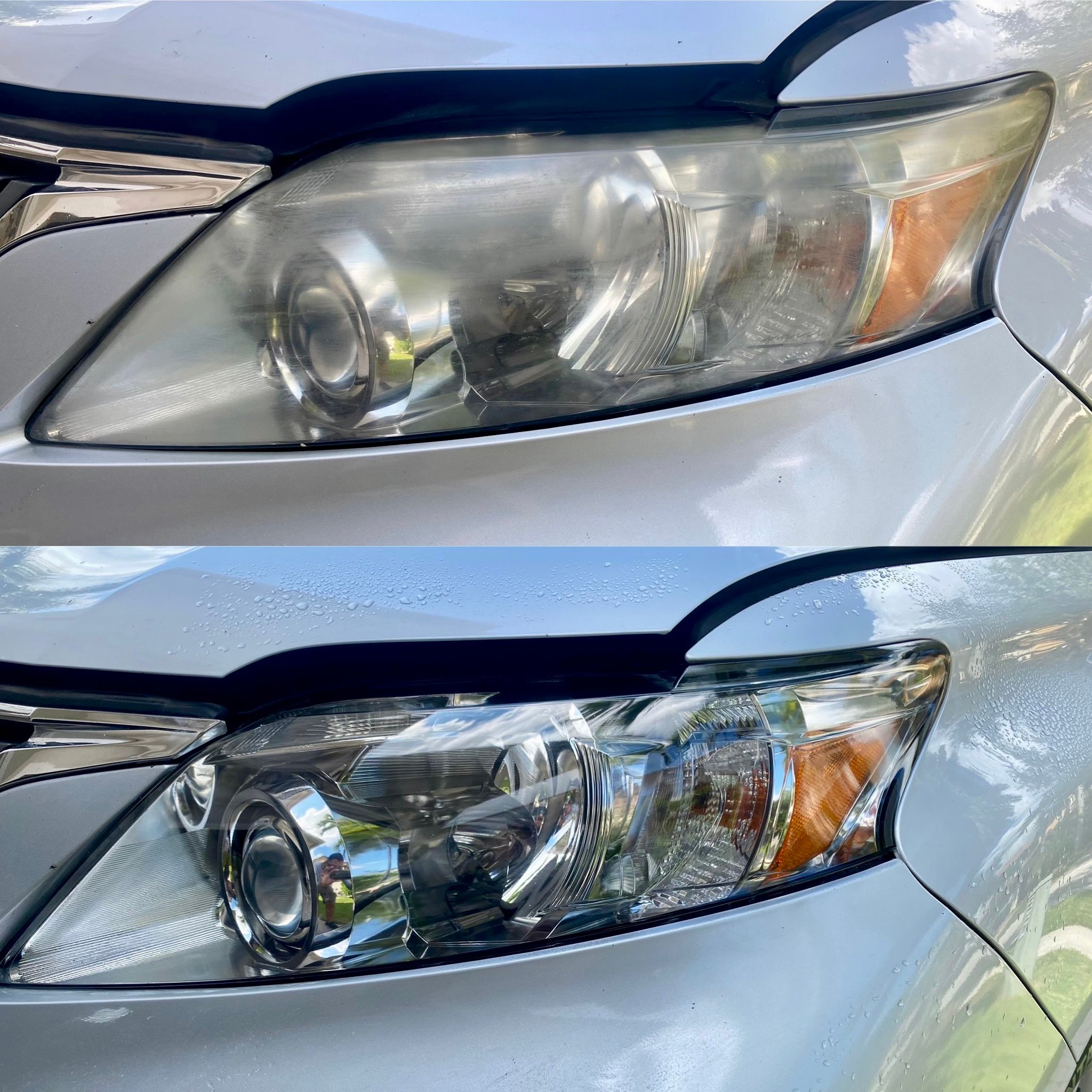 Headlight restoration before and after comparison