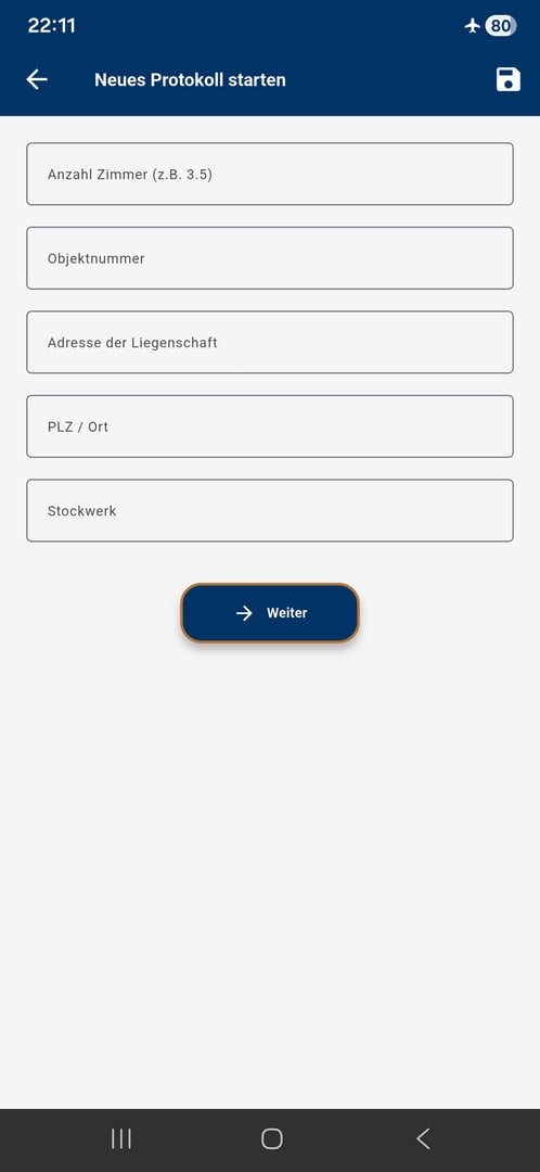 Wohnungsprotokoll App Screenshot - Objekt erfassen